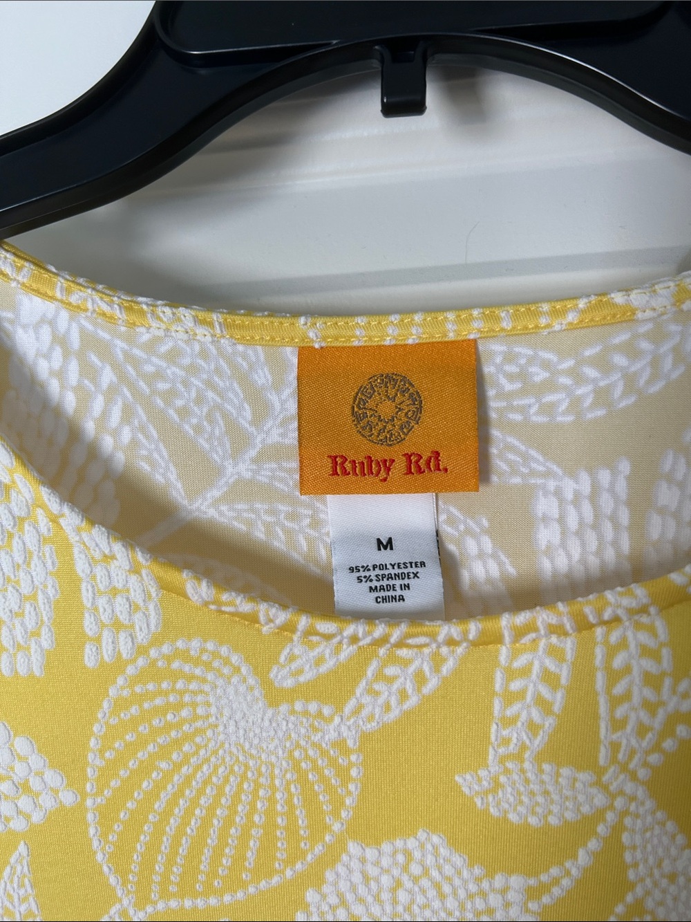 Ruby Rd. Yellow and White Tropical Print Ruffle-Sleeve Top - Picture 3 of 6